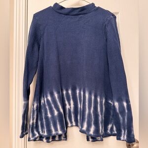 Wonderly Navy and White Waffle Style Long Sleeve Cotton Top